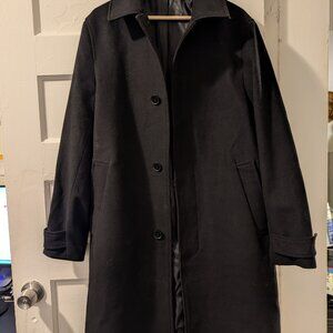 H&M Men's Long Peacoat Black Large Classic Winter Coat Jacket